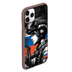 Чехол iPhone 11 Pro матовый Русская военная девушка, цвет: 3D-коричневый — фото 2