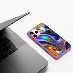 Чехол iPhone 11 Pro матовый Жидкая голографическая бензиновая абстракция, цвет: 3D-фиолетовый — фото 2