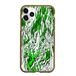 Чехол iPhone 11 Pro матовый Белый и зелёный узор, цвет: 3D-коричневый
