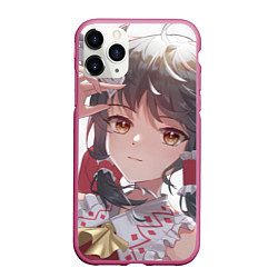 Чехол iPhone 11 Pro матовый Touhou Project Рейму улыбка, цвет: 3D-малиновый