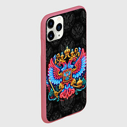 Чехол iPhone 11 Pro матовый Разноцветный герб России, цвет: 3D-малиновый — фото 2