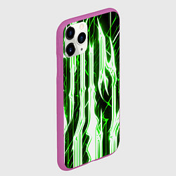 Чехол iPhone 11 Pro матовый Зелёные неоновые полосы на чёрном фоне, цвет: 3D-фиолетовый — фото 2