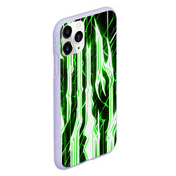 Чехол iPhone 11 Pro матовый Зелёные неоновые полосы на чёрном фоне, цвет: 3D-светло-сиреневый — фото 2