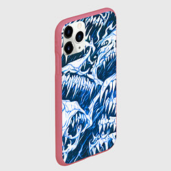 Чехол iPhone 11 Pro матовый Белые клыки на синем фоне, цвет: 3D-малиновый — фото 2