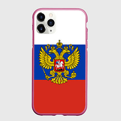 Чехол iPhone 11 Pro матовый Флаг России с гербом, цвет: 3D-малиновый