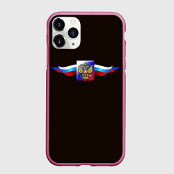 Чехол iPhone 11 Pro матовый Герб России с ленточками, цвет: 3D-малиновый