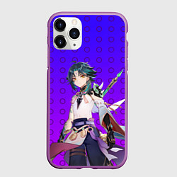 Чехол iPhone 11 Pro матовый Genshin Impact персонаж Xiao Сяо, цвет: 3D-фиолетовый