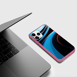 Чехол iPhone 11 Pro матовый Черные и синии волны спортивный стиль, цвет: 3D-малиновый — фото 2
