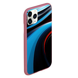 Чехол iPhone 11 Pro матовый Черные и синии волны спортивный стиль, цвет: 3D-малиновый — фото 2