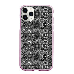 Чехол iPhone 11 Pro матовый Черно-белый абстрактный узор круги, цвет: 3D-розовый