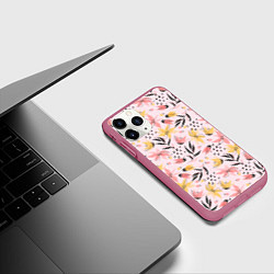 Чехол iPhone 11 Pro матовый Абстрактный паттерн с цветами, цвет: 3D-малиновый — фото 2