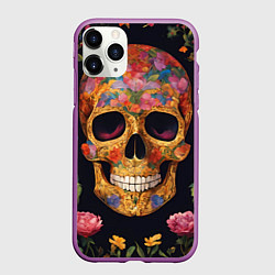 Чехол iPhone 11 Pro матовый Bright colors and skull, цвет: 3D-фиолетовый