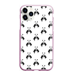 Чехол iPhone 11 Pro матовый Panda love - pattern, цвет: 3D-розовый