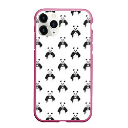 Чехол iPhone 11 Pro матовый Panda love - pattern, цвет: 3D-малиновый