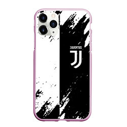 Чехол iPhone 11 Pro матовый Juventus краски чёрнобелые, цвет: 3D-розовый