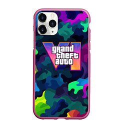 Чехол iPhone 11 Pro матовый Gta logo bright, цвет: 3D-малиновый