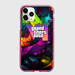 Чехол iPhone 11 Pro матовый Gta лого камуфляж яркий неоновый, цвет: 3D-малиновый