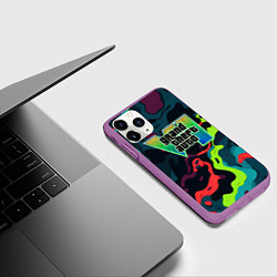 Чехол iPhone 11 Pro матовый Gta лого кислотный камуфляж, цвет: 3D-фиолетовый — фото 2