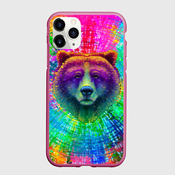 Чехол iPhone 11 Pro матовый Цветной медведь, цвет: 3D-малиновый