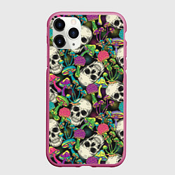 Чехол iPhone 11 Pro матовый Человеческие черепа с грибами, цвет: 3D-малиновый