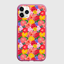 Чехол iPhone 11 Pro матовый Летний цветочный фон, цвет: 3D-малиновый