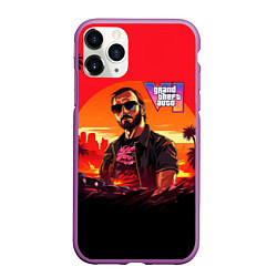 Чехол iPhone 11 Pro матовый GTA 6 logo персонаж, цвет: 3D-фиолетовый