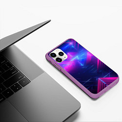 Чехол iPhone 11 Pro матовый Неоновые абстрактные треугольники, цвет: 3D-фиолетовый — фото 2