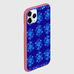 Чехол iPhone 11 Pro матовый Узоры гжель на синем фоне, цвет: 3D-малиновый — фото 2