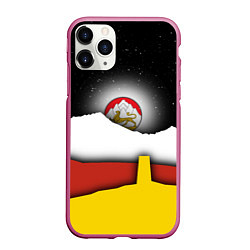 Чехол iPhone 11 Pro матовый Осетия горы и ночное небо, цвет: 3D-малиновый