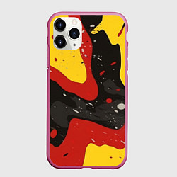 Чехол iPhone 11 Pro матовый Красные желтые оранжевые пятна краски абстракция, цвет: 3D-малиновый
