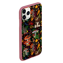 Чехол iPhone 11 Pro матовый Фон с лесными грибами, цвет: 3D-малиновый — фото 2