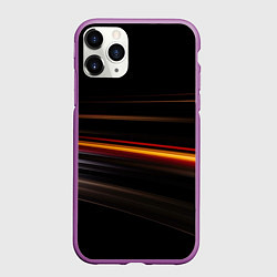 Чехол iPhone 11 Pro матовый Оранжевая яркая полоса на черной абстракции, цвет: 3D-фиолетовый