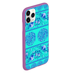 Чехол iPhone 11 Pro матовый Гжель на бирюзовом фоне, цвет: 3D-фиолетовый — фото 2