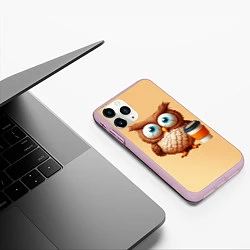 Чехол iPhone 11 Pro матовый Растрепанная сова со стаканчиком кофе, цвет: 3D-розовый — фото 2