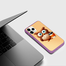 Чехол iPhone 11 Pro матовый Растрепанная сова со стаканчиком кофе, цвет: 3D-фиолетовый — фото 2