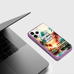 Чехол iPhone 11 Pro матовый ГТА - пальмы и машины, цвет: 3D-фиолетовый — фото 2