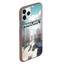 Чехол iPhone 11 Pro матовый Minecraft дневной город, цвет: 3D-коричневый — фото 2