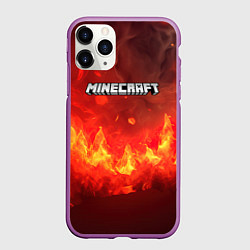 Чехол iPhone 11 Pro матовый Minecraft logo fire, цвет: 3D-фиолетовый