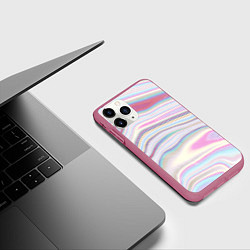 Чехол iPhone 11 Pro матовый Мрамор узор розово-голубой, цвет: 3D-малиновый — фото 2