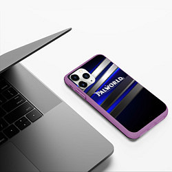 Чехол iPhone 11 Pro матовый Palworld logo синие и серебристые полосы, цвет: 3D-фиолетовый — фото 2