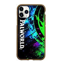 Чехол iPhone 11 Pro матовый Palworld логотип абстракт на темно-зеленом фоне, цвет: 3D-коричневый