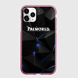 Чехол iPhone 11 Pro матовый Palworld лого на черном стильном фоне, цвет: 3D-малиновый