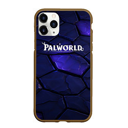 Чехол iPhone 11 Pro матовый Palworld логотип темные синие разломы плит, цвет: 3D-коричневый