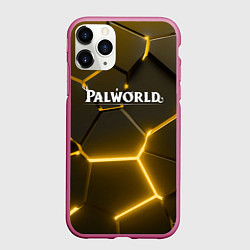 Чехол iPhone 11 Pro матовый Palworld логотип разлом желтых плит, цвет: 3D-малиновый