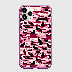 Чехол iPhone 11 Pro матовый Камуфляжные розовые котики, цвет: 3D-фиолетовый