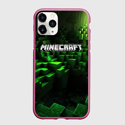 Чехол iPhone 11 Pro матовый Minecraft logo зеленые кубики, цвет: 3D-малиновый