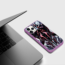 Чехол iPhone 11 Pro матовый Чёрно-красная агрессивная абстракция на белом фоне, цвет: 3D-фиолетовый — фото 2