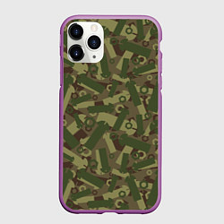 Чехол iPhone 11 Pro матовый Камуфляж - болты и гайки, цвет: 3D-фиолетовый