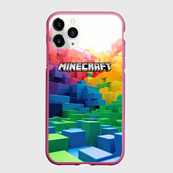 Чехол iPhone 11 Pro матовый Minecraft logo радужный мир, цвет: 3D-малиновый