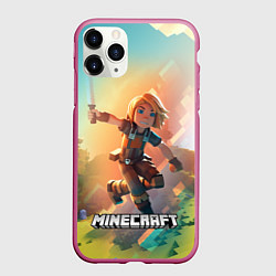 Чехол iPhone 11 Pro матовый Персонаж Minecraft в атаке, цвет: 3D-малиновый